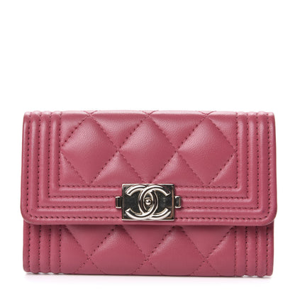 Chanel Lambskin Quilted Boy Card Holder Wallet Pink 1 of 8