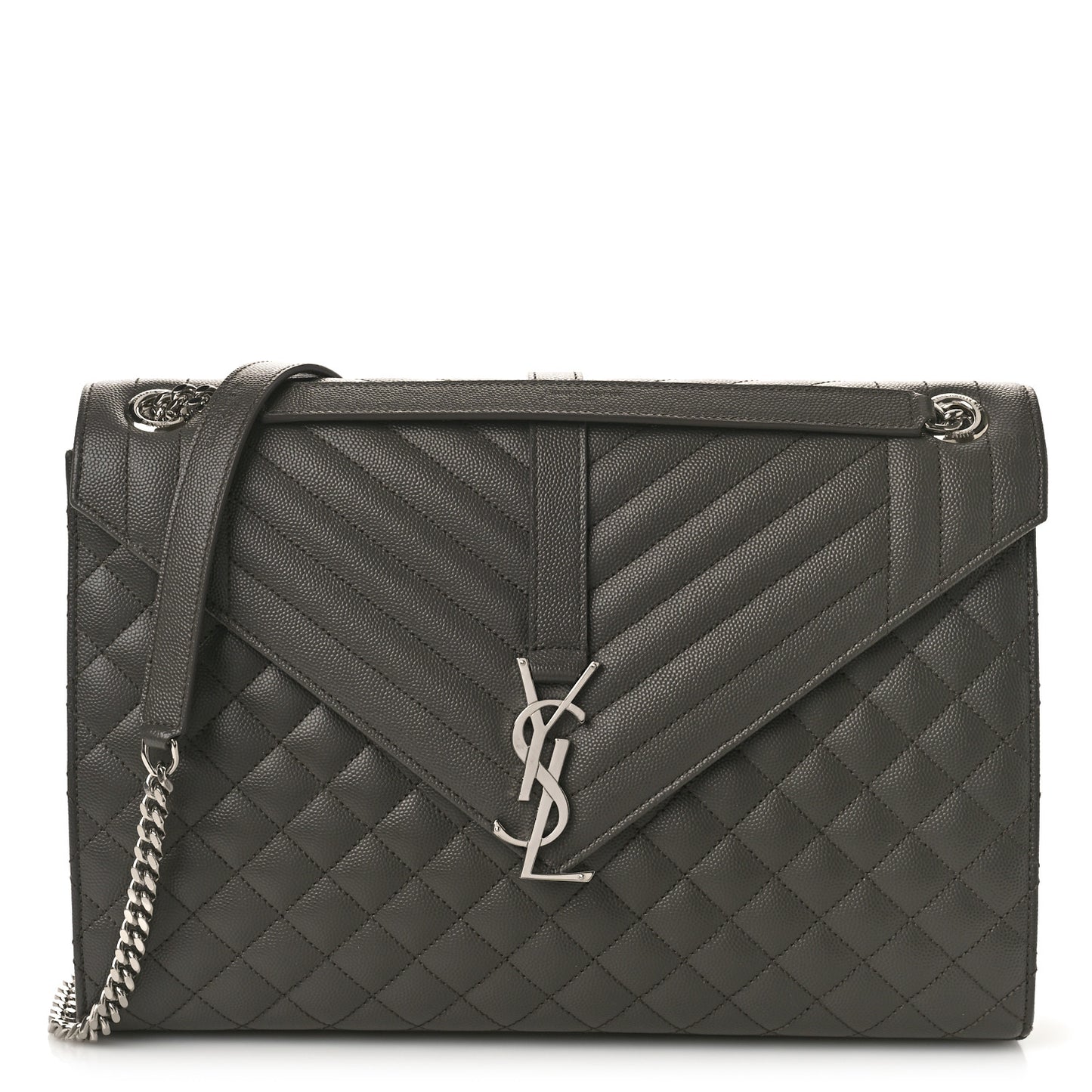Grain De Poudre Textured Mixed Matelasse Large Triquilt Monogram Satchel Earth