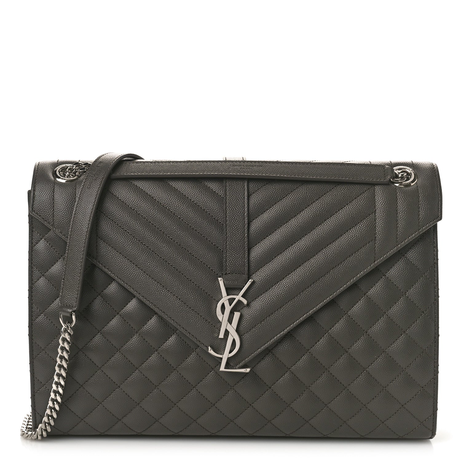 Saint Laurent Grain De Poudre Textured Mixed Matelasse Large Triquilt Monogram Satchel Earth 1 of 8