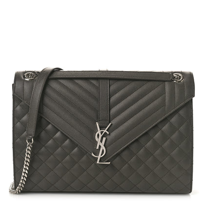 Saint Laurent Grain De Poudre Textured Mixed Matelasse Large Triquilt Monogram Satchel Earth 1 of 8
