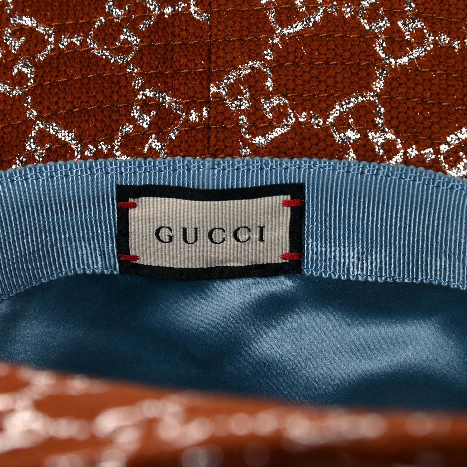 Gucci Canvas Lame GG Monogram Bucket Hat XS Burnt Orange Silver 6 of 8