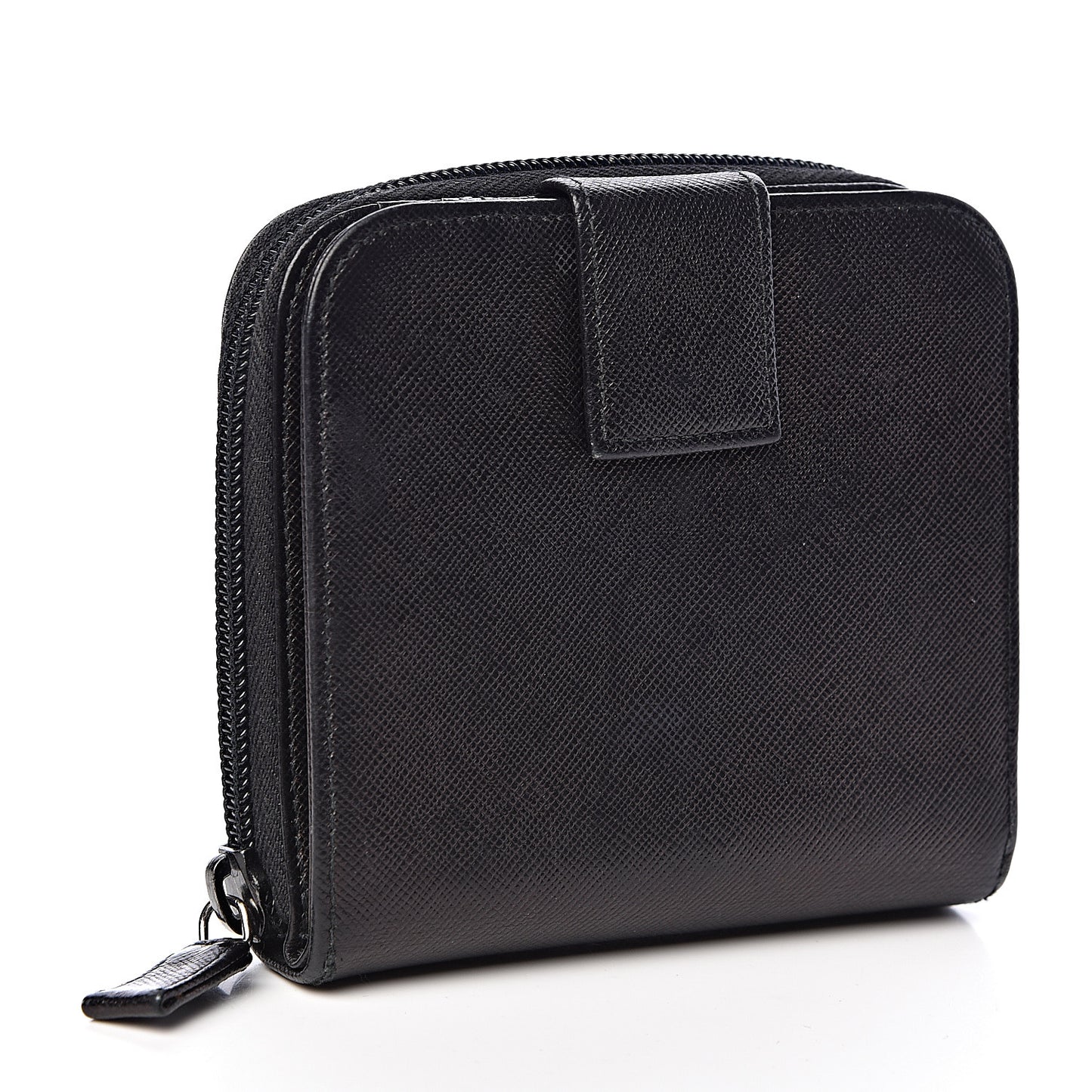 Saffiano Metal Compact Zip Around Wallet Black
