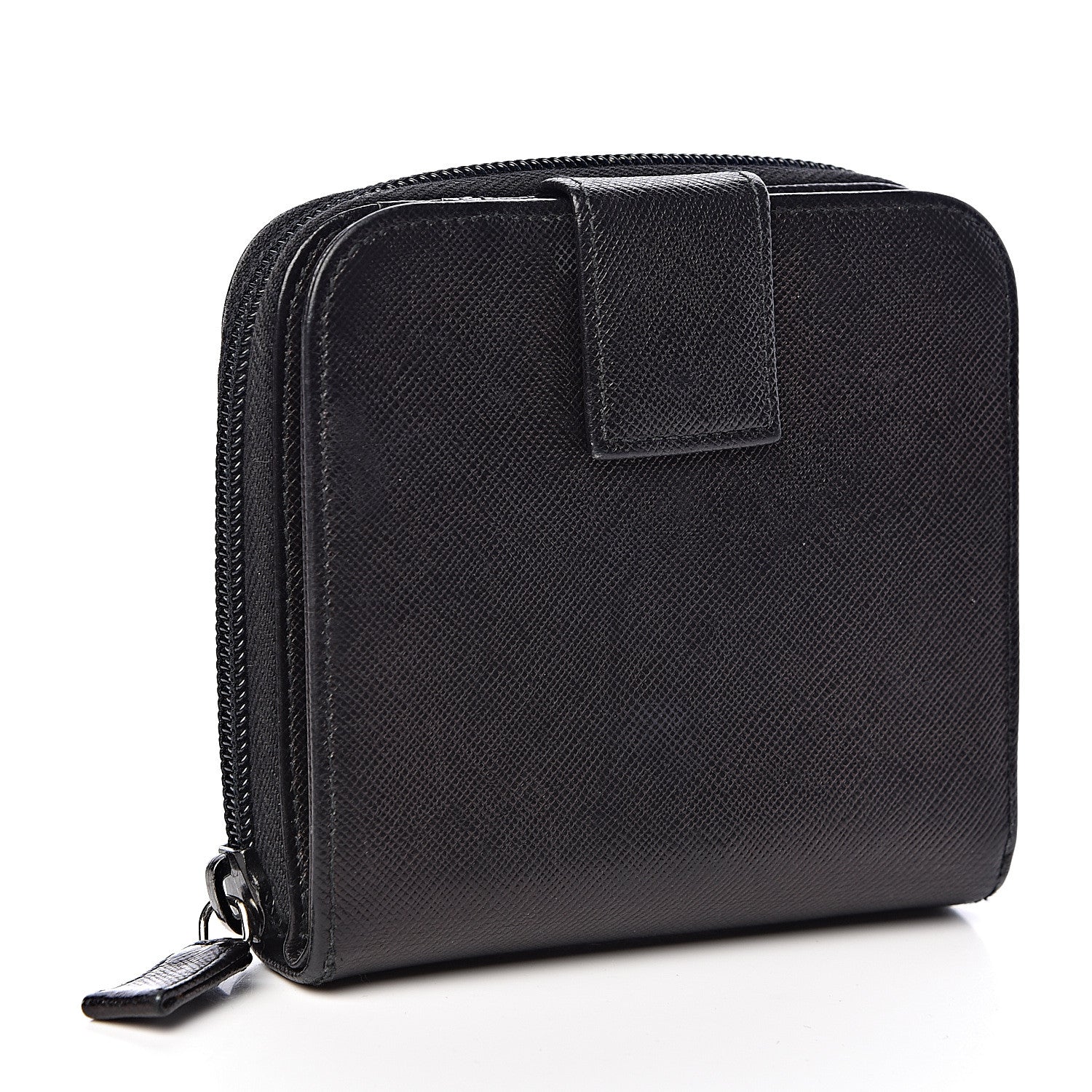 Prada Saffiano Metal Compact Zip Around Wallet Black 3 of 11