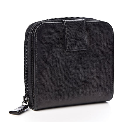Prada Saffiano Metal Compact Zip Around Wallet Black 3 of 11