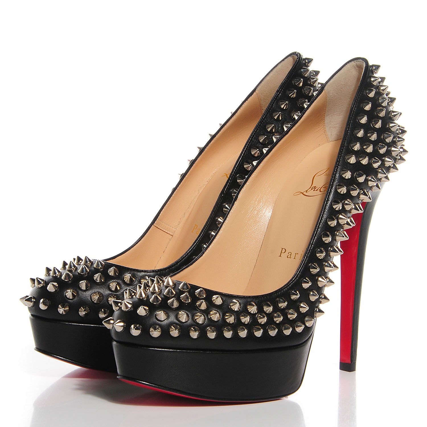 Christian Louboutin Nappa Bianca Spikes 140 Pumps 37 Black Silver 3 of 6