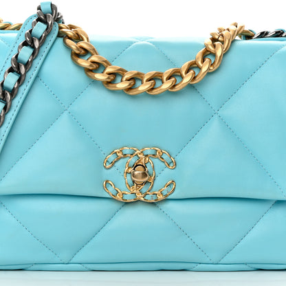 Chanel Shiny Lambskin Quilted Medium Chanel 19 Flap Light Blue 8 of 12