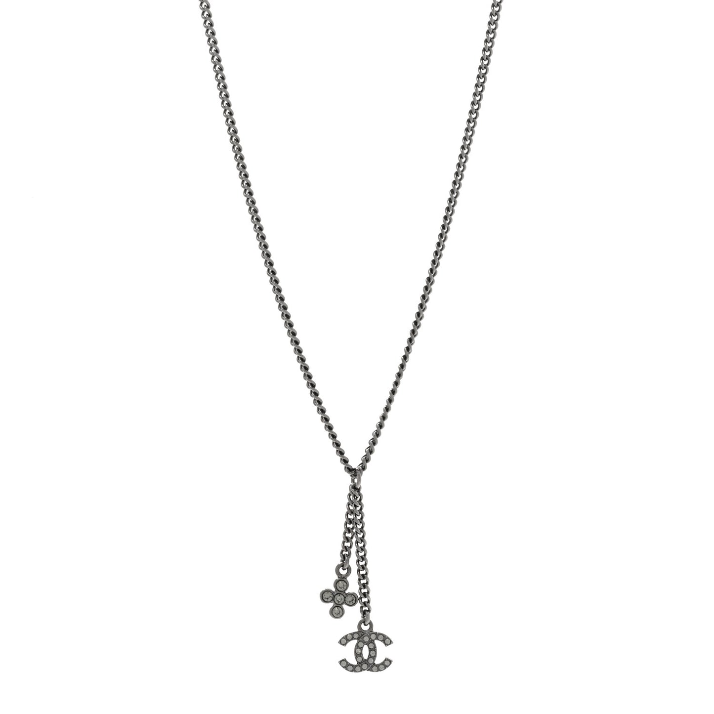 Ruthenium Crystal Flower CC Lariat Necklace