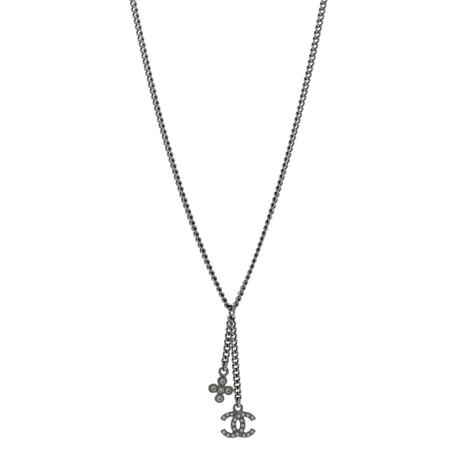 Chanel Ruthenium Crystal Flower CC Lariat Necklace 1 of 6