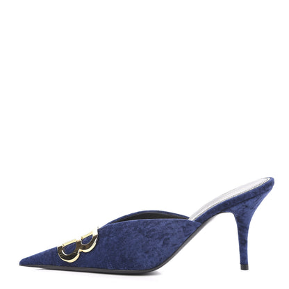 Balenciaga Stretch Velvet Pointed Toe BB 80mm Mules 40 Bleu Ocean 1 of 9