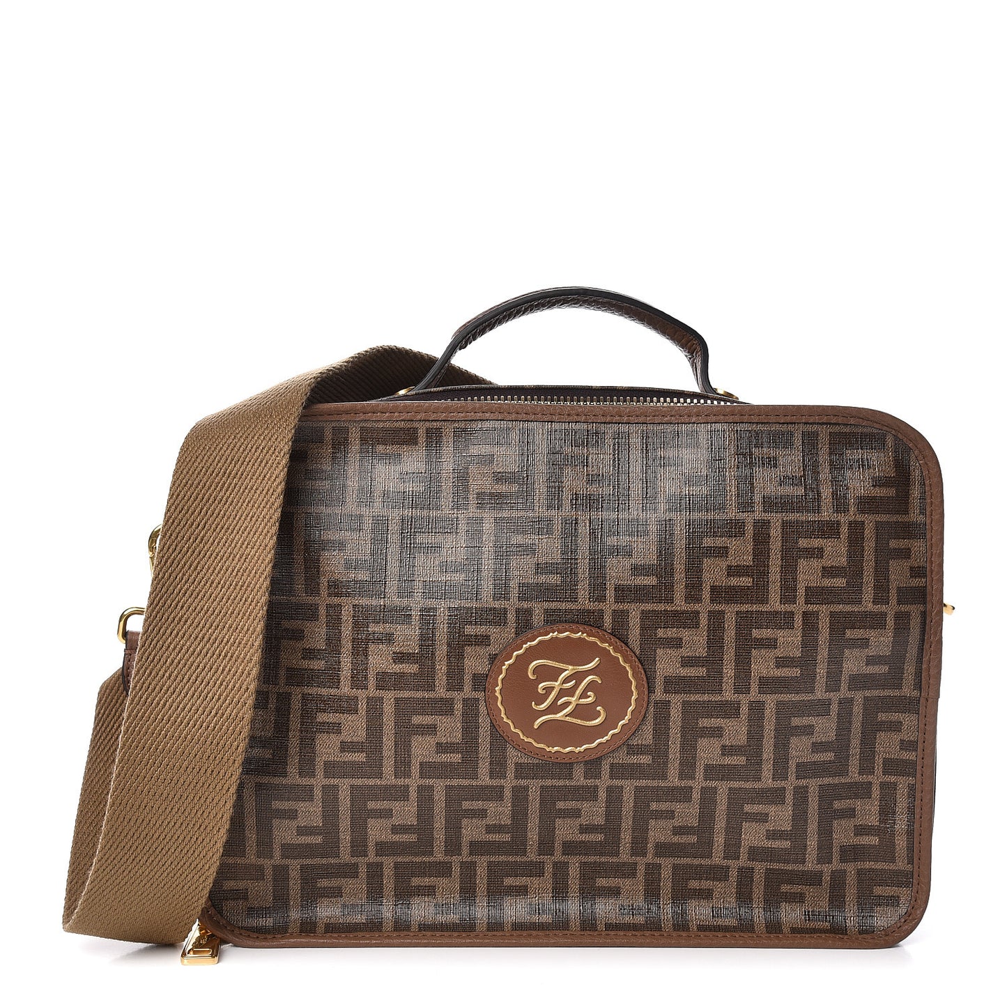 Glazed Fabric FF 1974 Karligraphy Small Travel Bag Mogano Panna