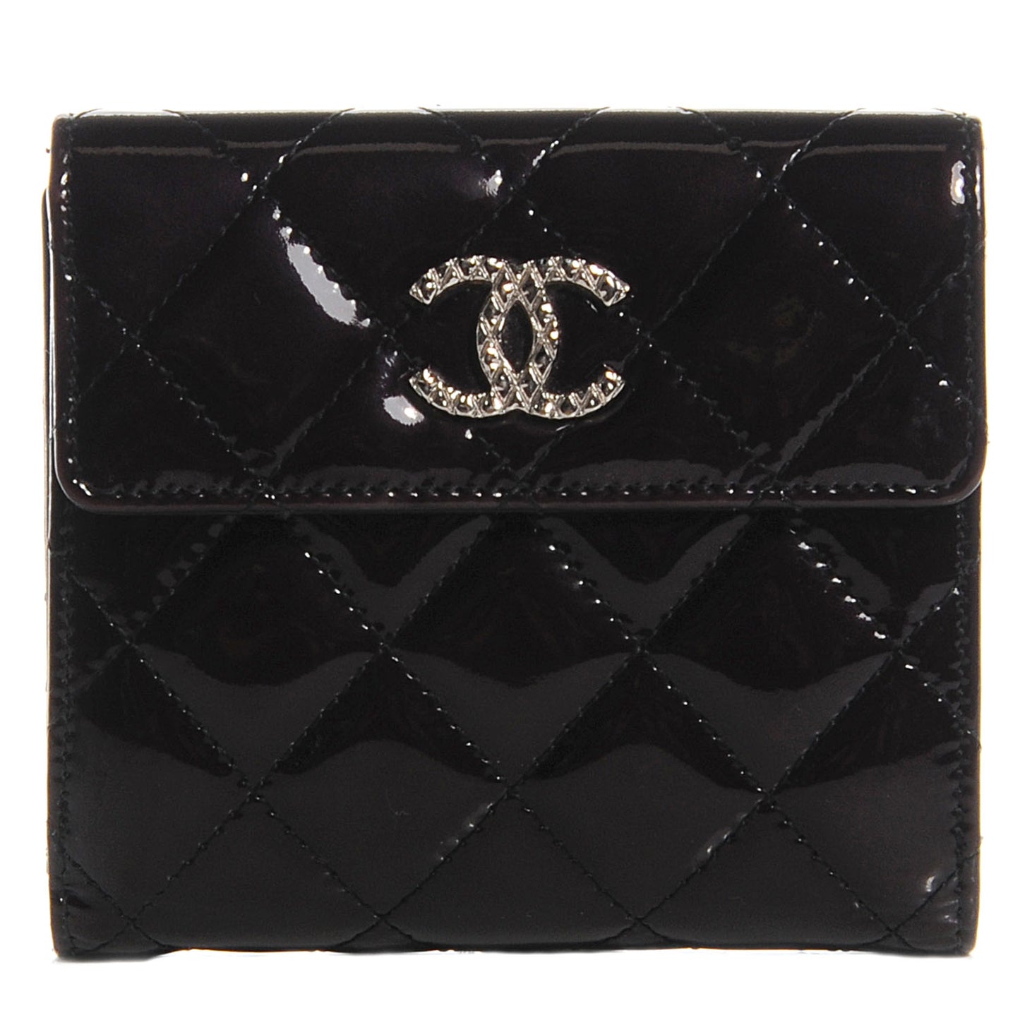 Patent Quilted Brilliant Compact Wallet Black