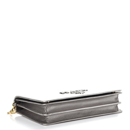 Prada Metallic Saffiano Lux Chain Wallet Cromo 4 of 6