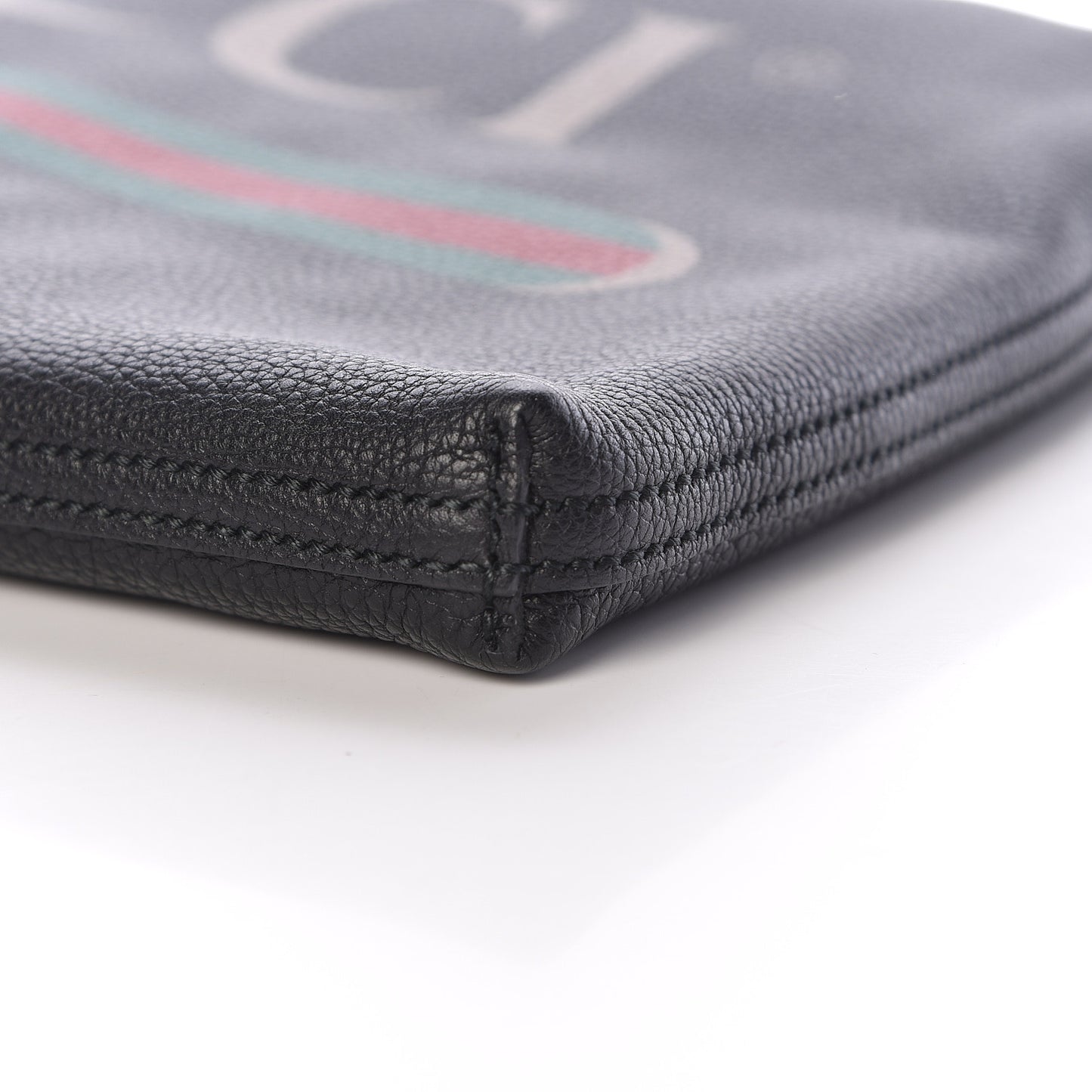 Pebbled Calfskin Large Logo Portfolio Clutch Black