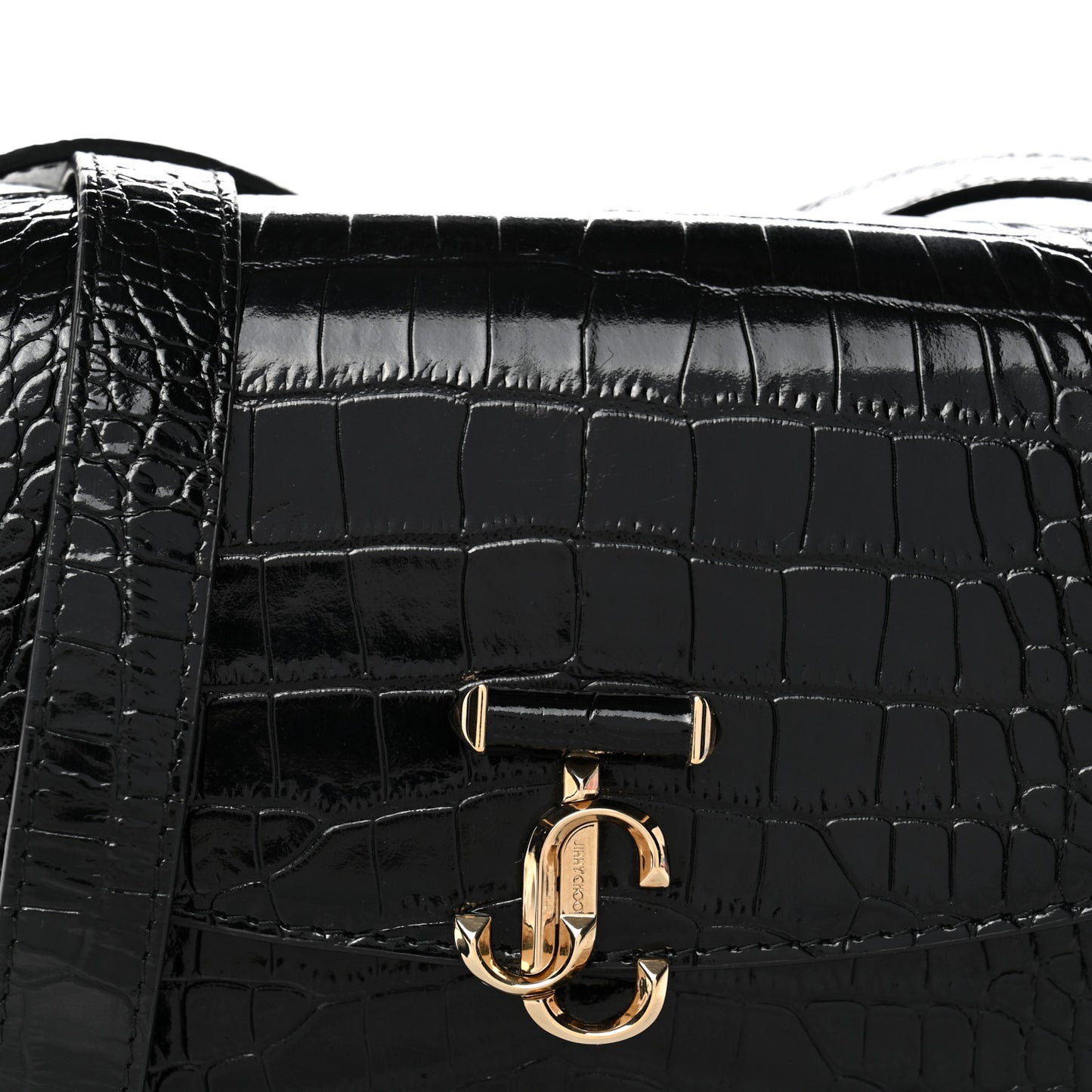 Calfskin Crocodile Embossed JCB Crossbody Bag Black