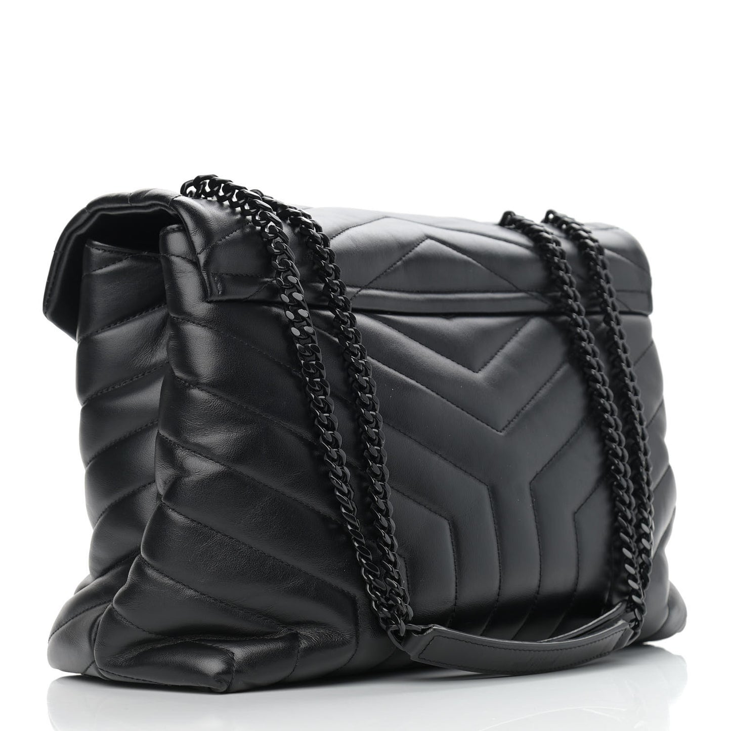 Calfskin Y Quilted Monogram Medium Loulou Chain Satchel Black