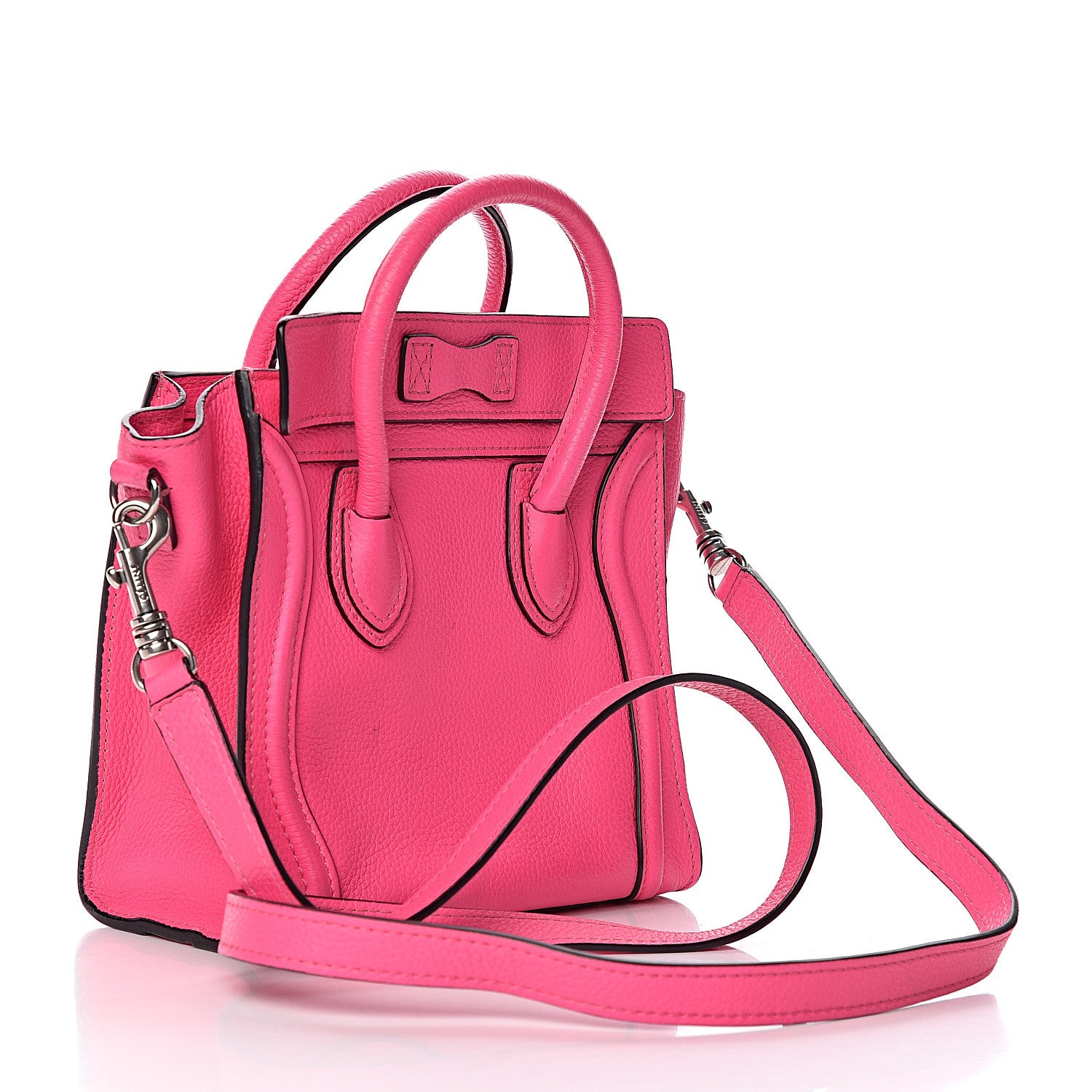Celine Drummed Calfskin Nano Luggage Fluo Pink 3 of 14