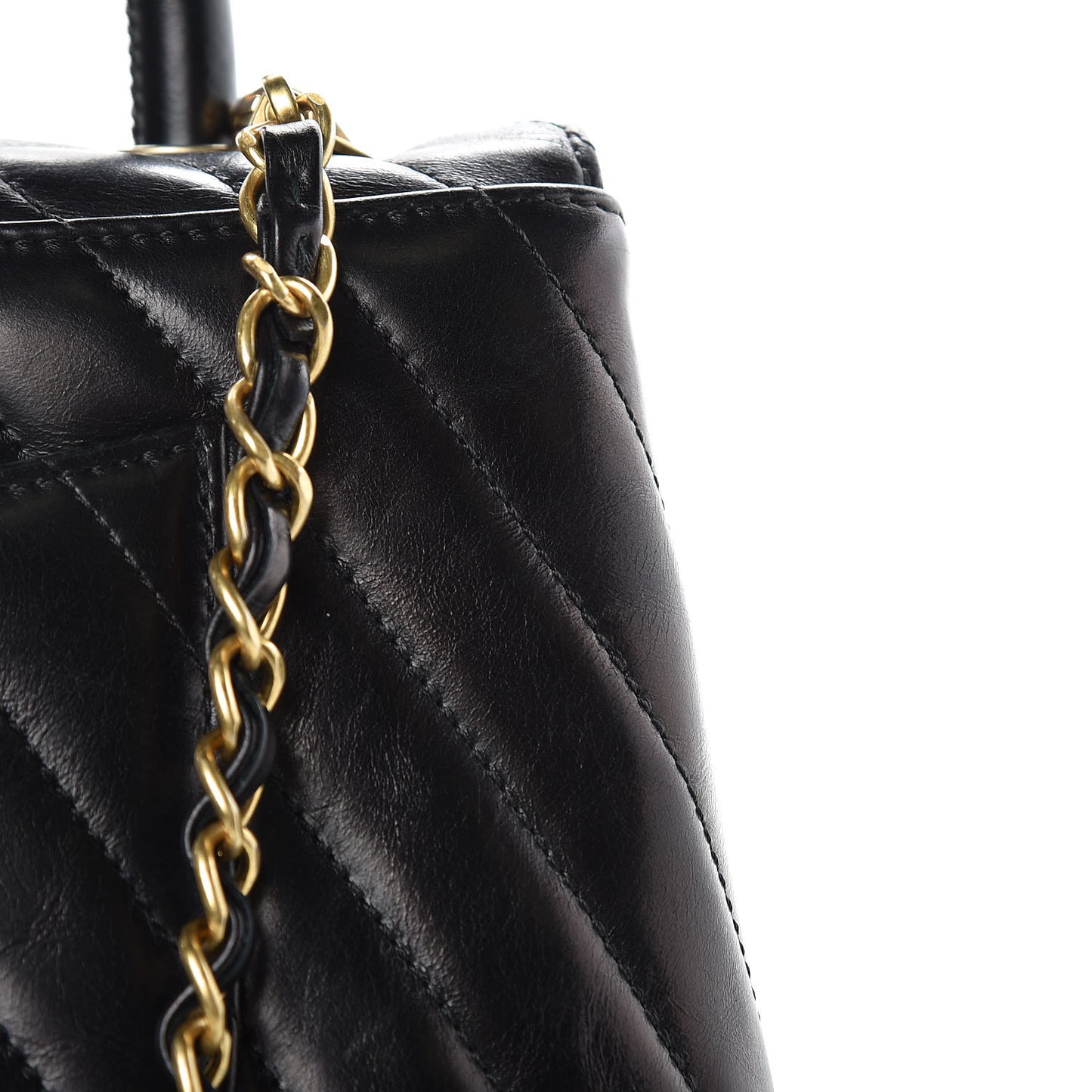 Calfskin Chevron Quilted Small Coco Handle Flap Black