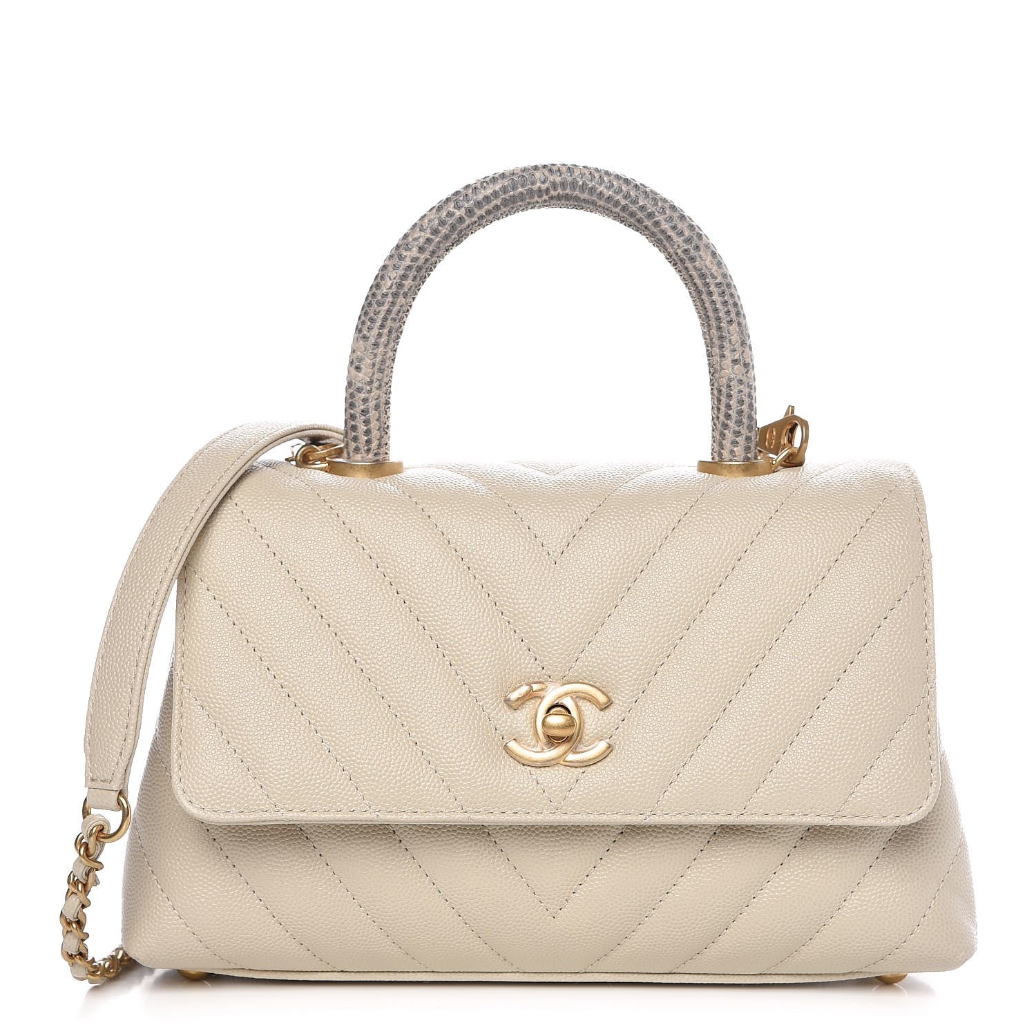 Chanel Caviar Lizard Chevron Quilted Mini Coco Handle Flap Ivory 1 of 7