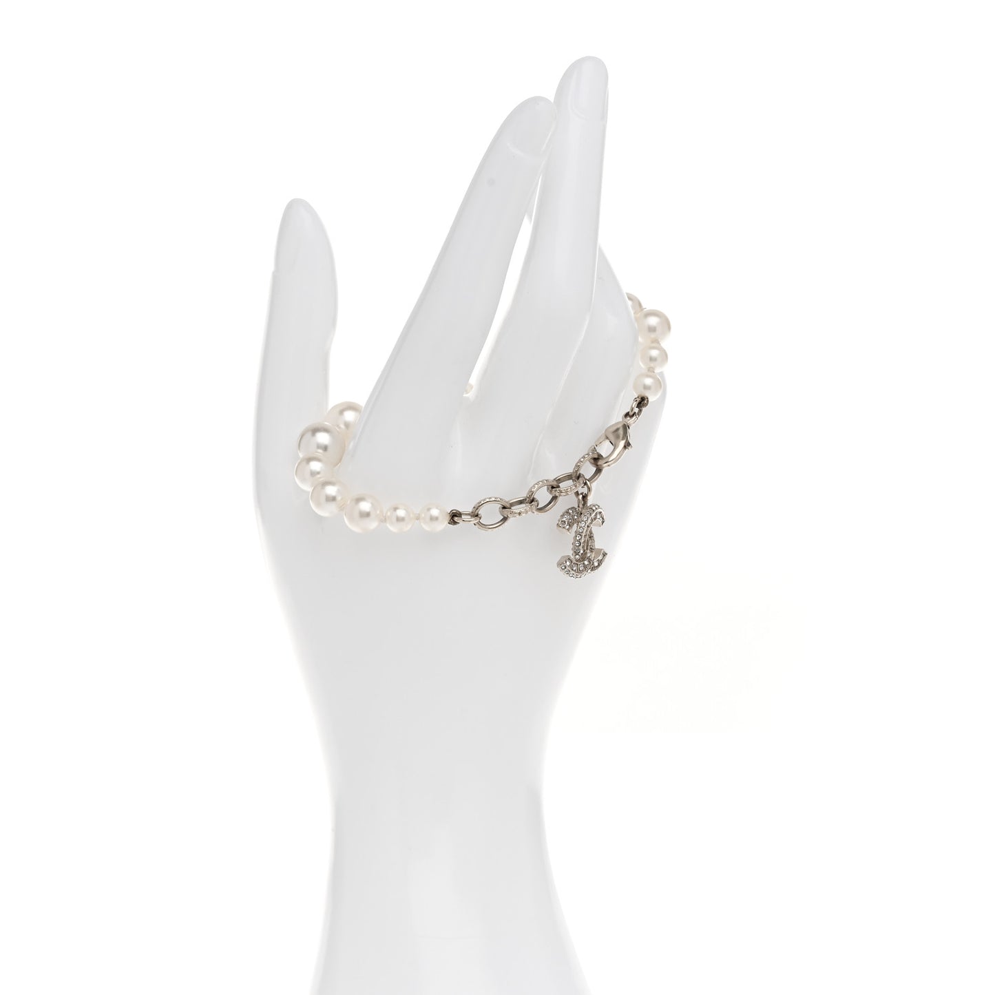 Graduated Pearl Crystal CC Bracelet Gold