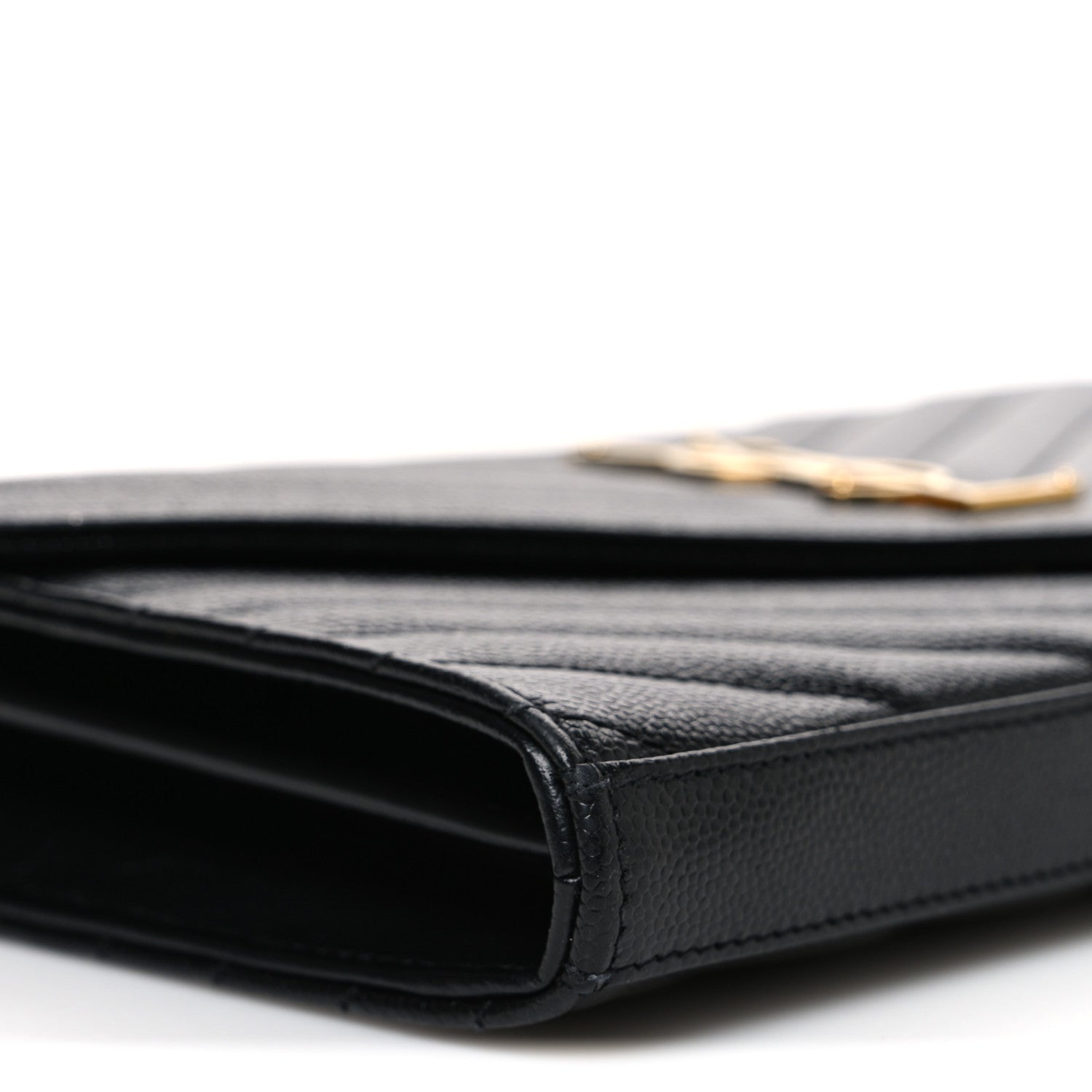 Saint Laurent Grain De Poudre Matelasse Chevron Monogram Chain Wallet Black 8 of 11