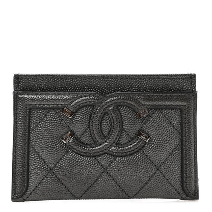 Chanel Metallic Caviar Quilted Filigree Card Holder Dark Silver 1 of 9