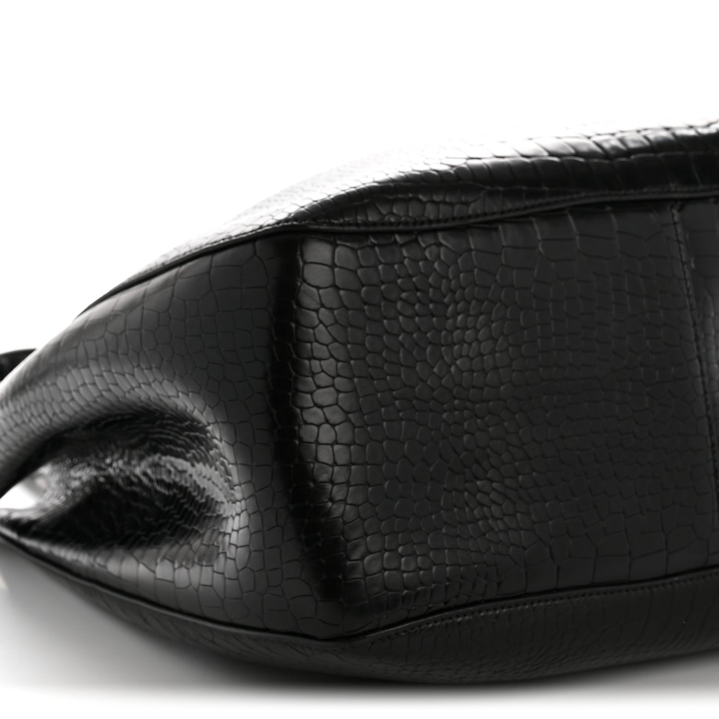 Calfskin Crocodile Embossed Bucket Bag Black