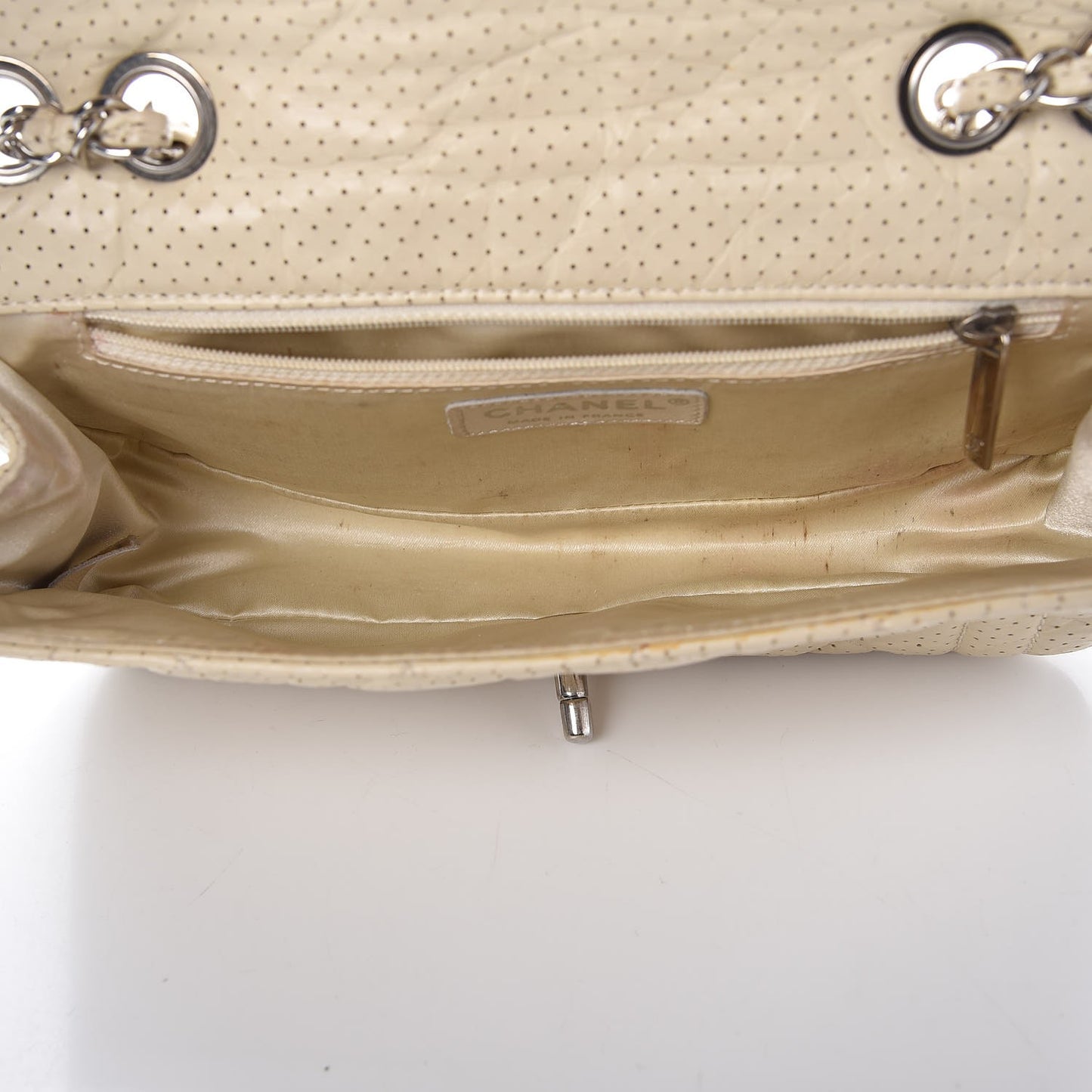 Aged Calfskin Perforated Small Flap Beige Clair
