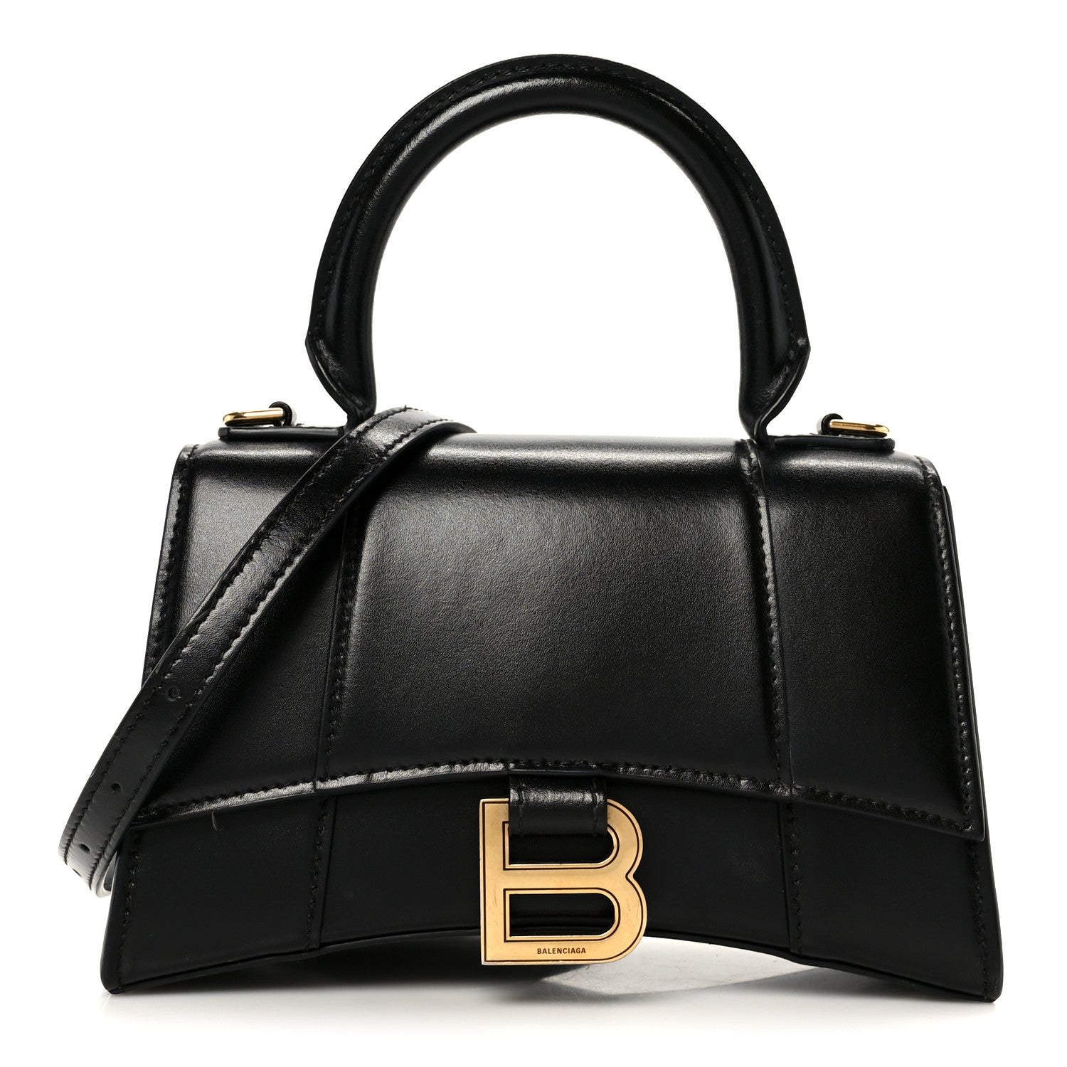 Balenciaga Shiny Box Calfskin Hourglass Top Handle Bag XS Black 1 of 10