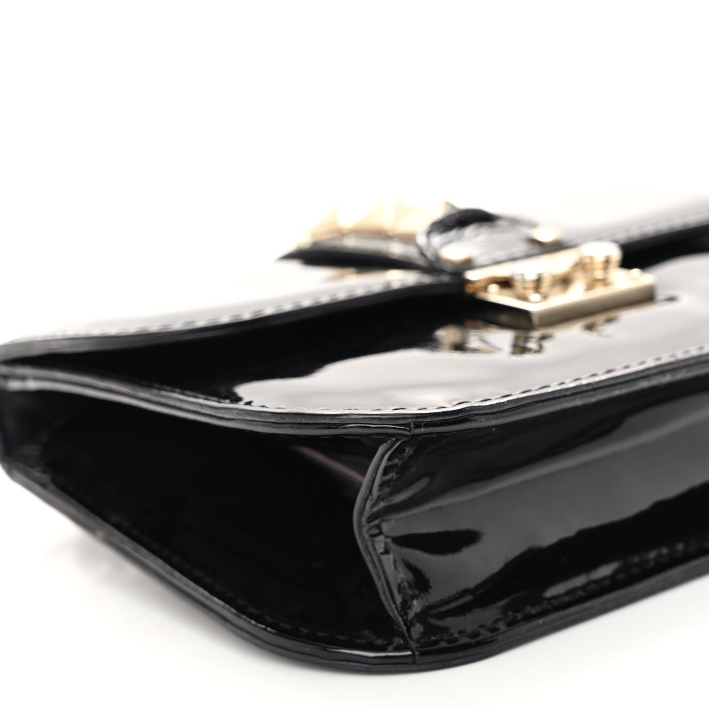 Patent Small Glam Lock Rockstud Flap Black
