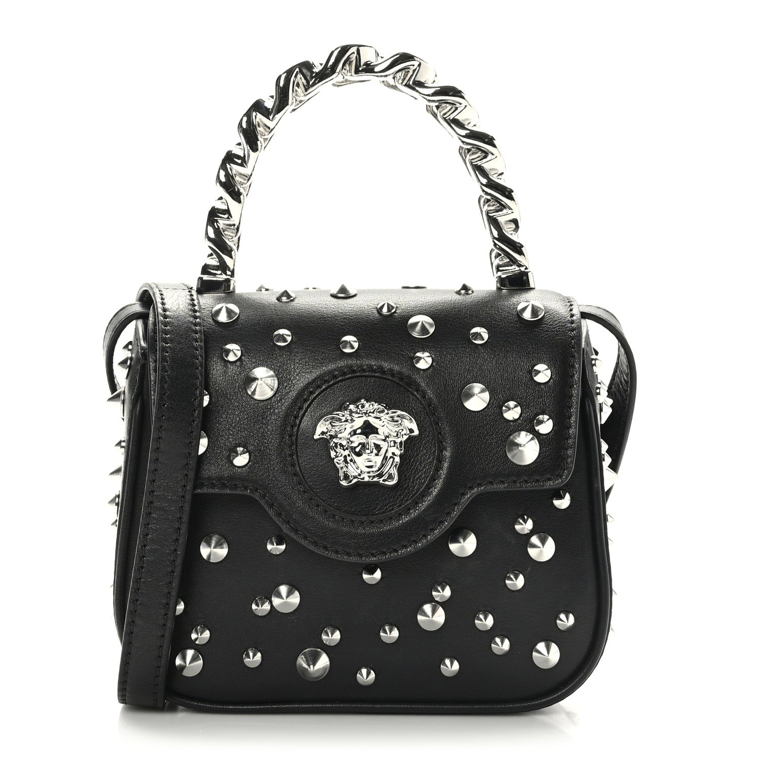 Versace Grained Calfskin Spiked Micro La Medusa Bag Black 1 of 8