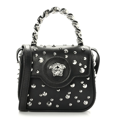 Versace Grained Calfskin Spiked Micro La Medusa Bag Black 1 of 8