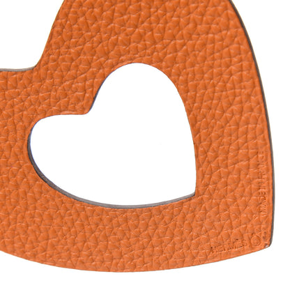 Hermes Togo Epsom Petit H Heart Bag Charm Orange Rose Extreme 3 of 4