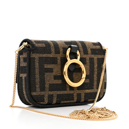 Fendi Fabric Jacquard FF 1974 Nano Baguette Charm Tobacco Moro Black 3 of 8