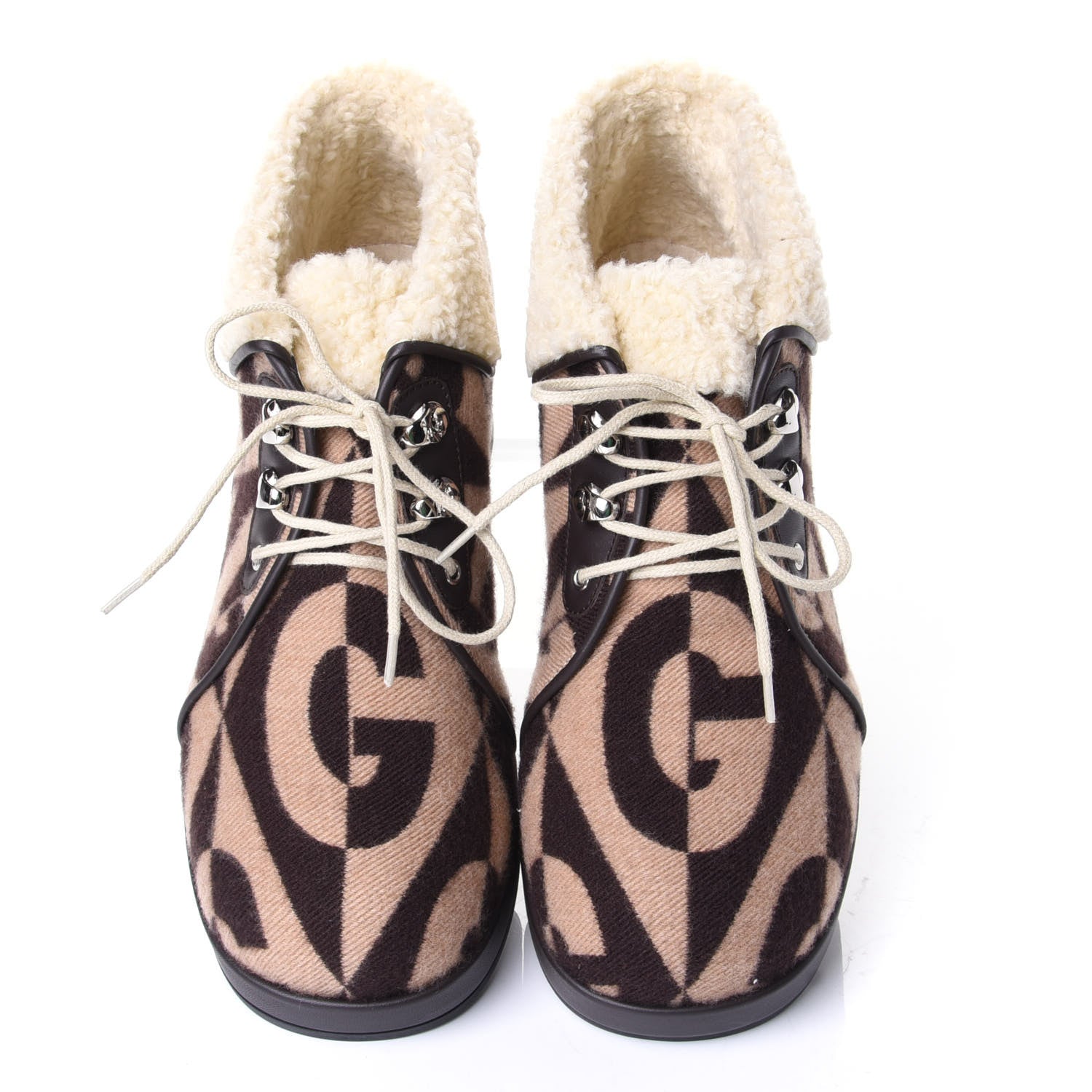 Gucci Wool Faux Shearling G Rhombus Womens Victor Ankle Boots 38 Beige Cocoa 5 of 10