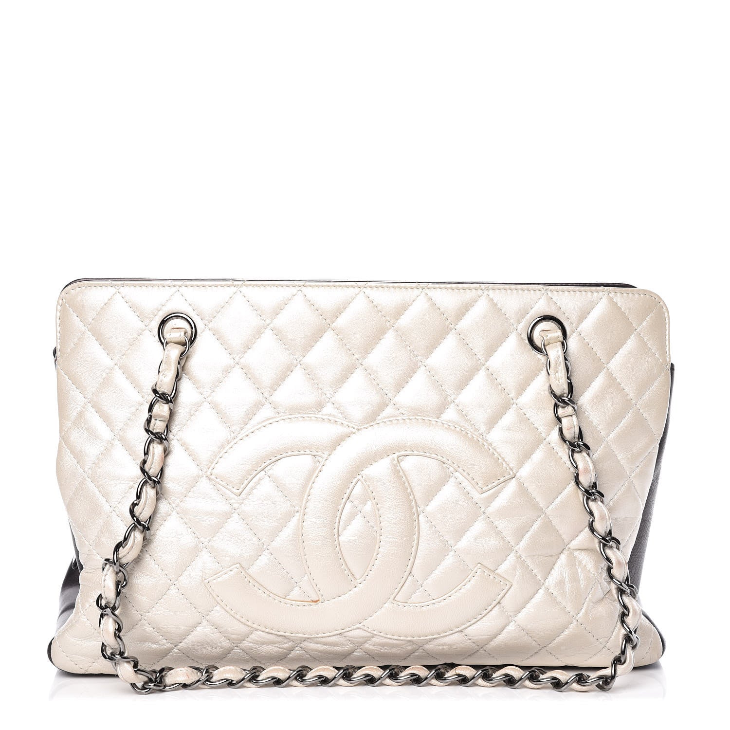 Chanel Metallic Lambskin Quilted Mademoiselle Tote Pearl 1 of 13