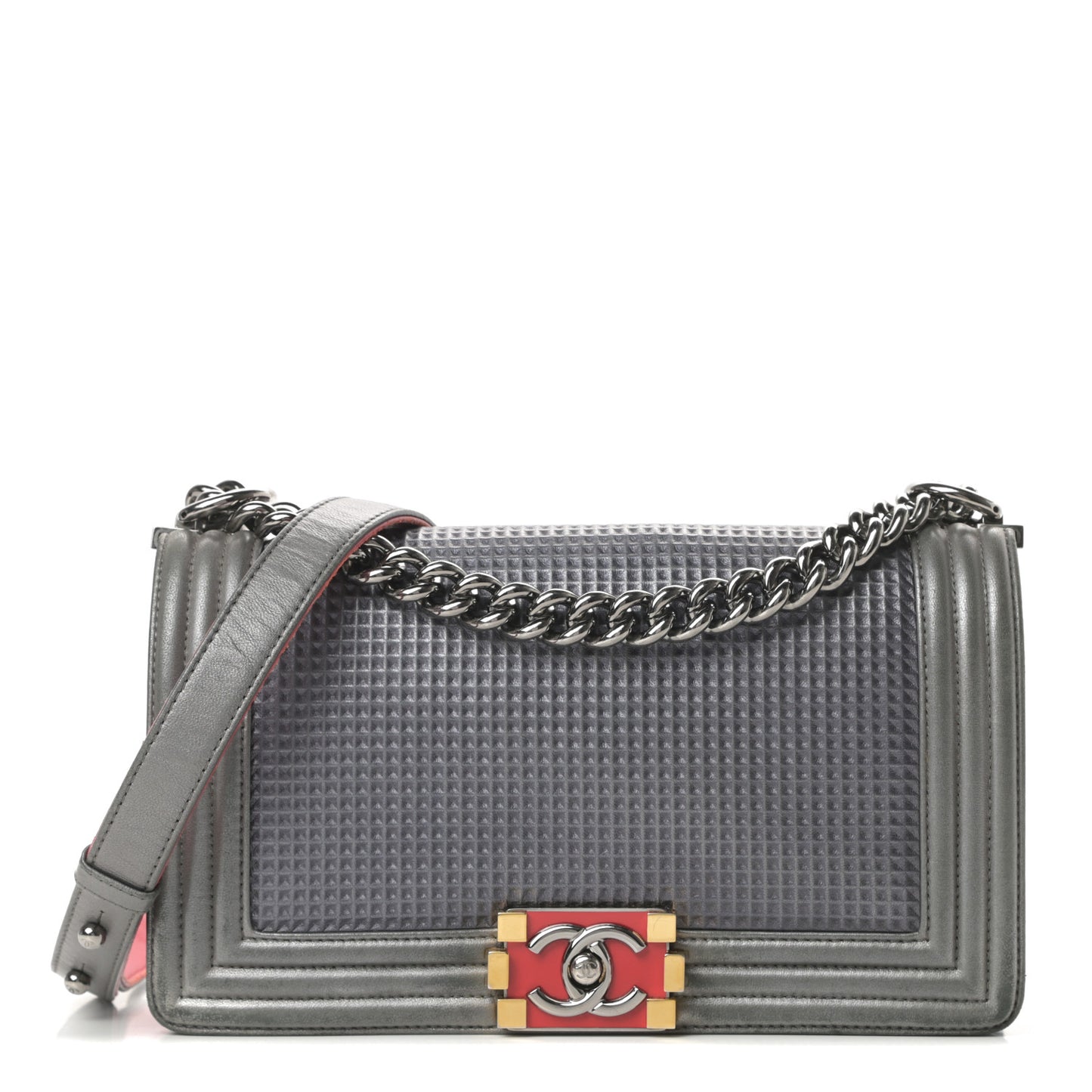 Lambskin Embossed Medium Boy Cube Flap Grey