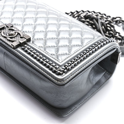 Chanel Metallic Aged Calfskin Quilted Medium Top Handle Boy Flap Silver 11 of 11