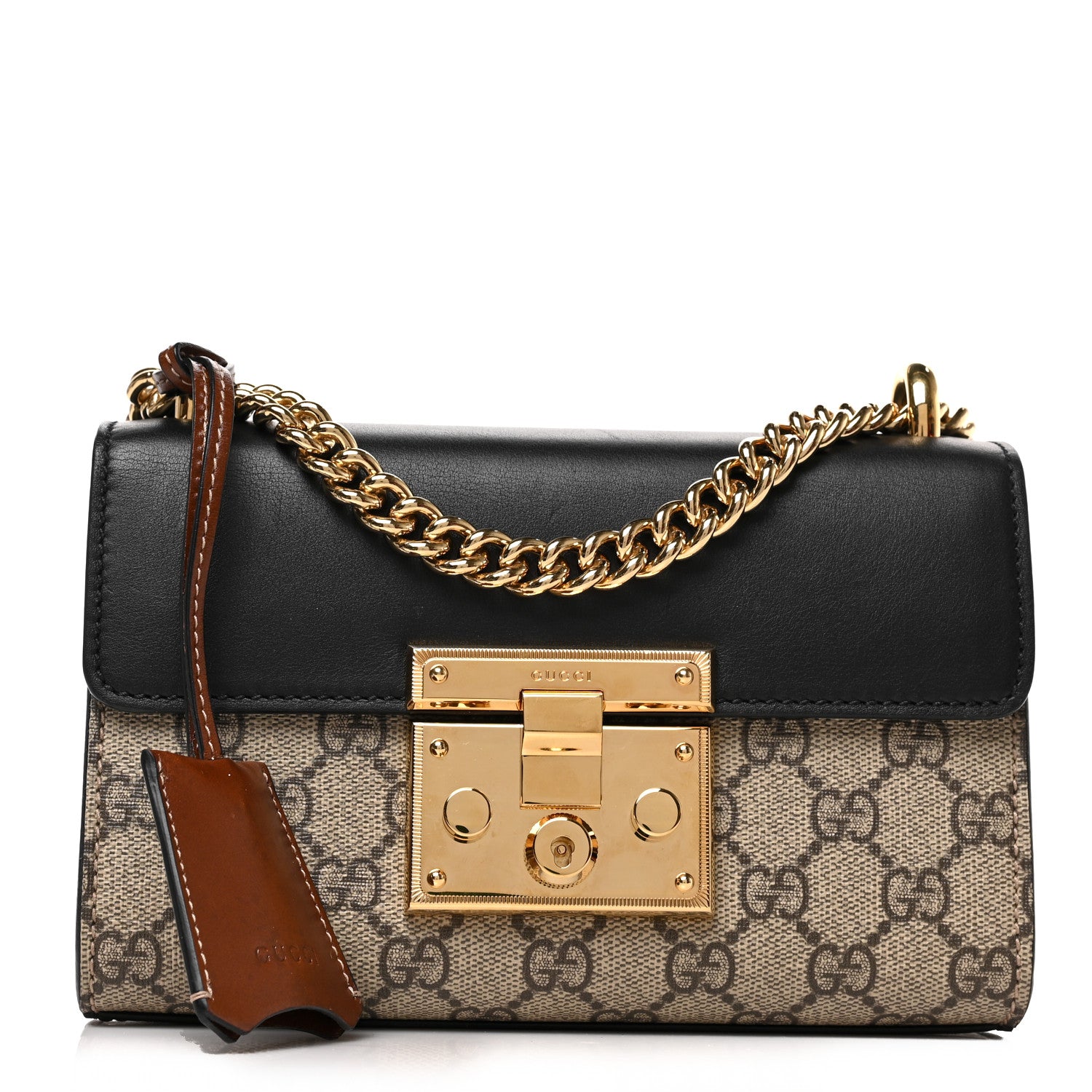 Gucci GG Supreme Monogram Calfskin Small Padlock Shoulder Bag Beige Black Cuir 1 of 10