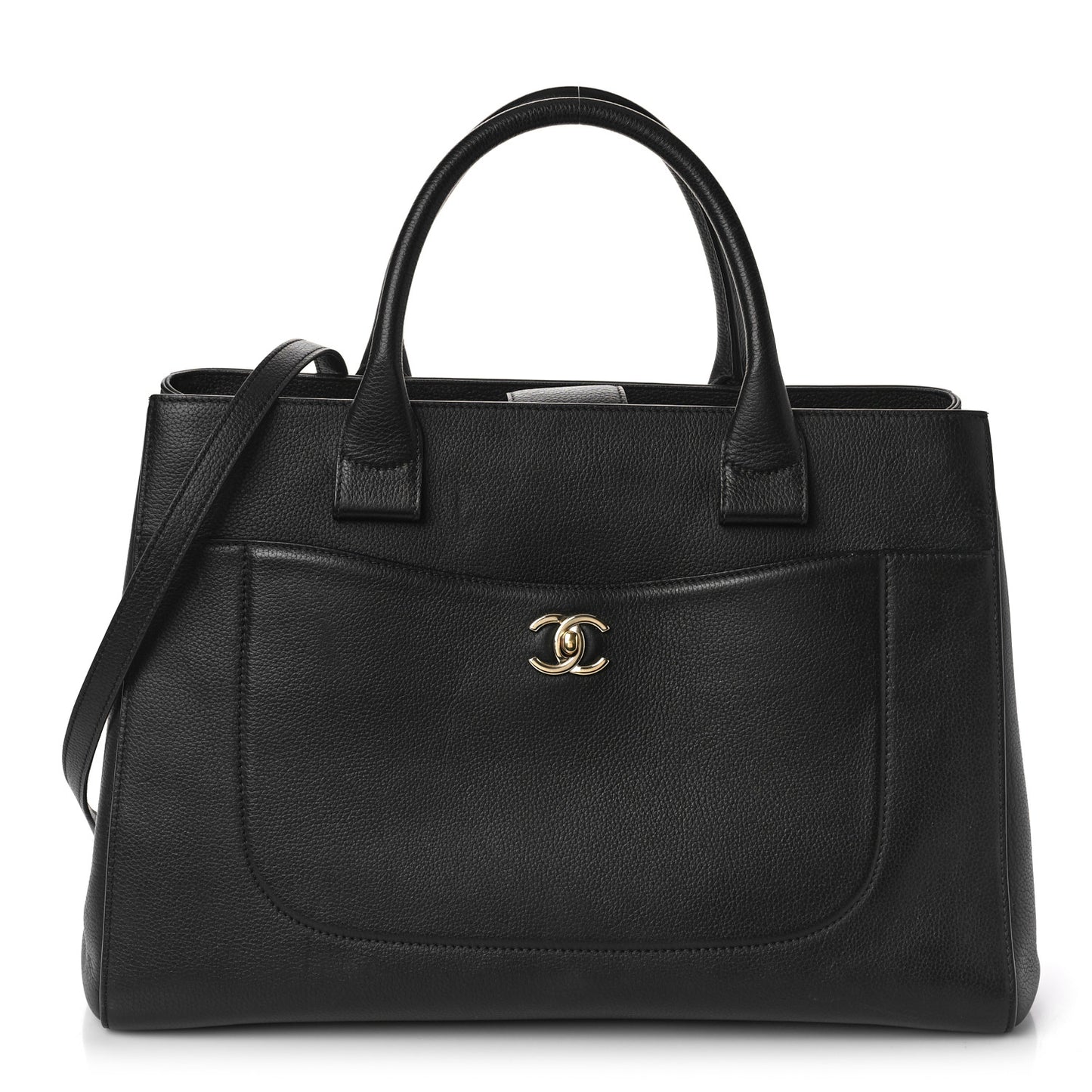 Grained Calfskin Large Neo Executive Shopper Tote Black