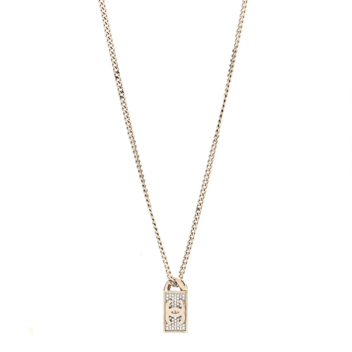 Crystal Dog Tag Charm Necklace Gold