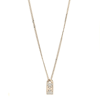 Chanel Crystal Dog Tag Charm Necklace Gold 1 of 6