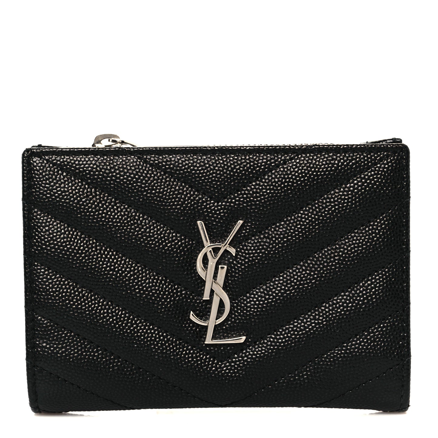 Grain De Poudre Matelasse Chevron Monogram Zipped Two-Part Wallet Black