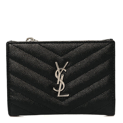 Saint Laurent Grain De Poudre Matelasse Chevron Monogram Zipped Two-Part Wallet Black 1 of 11