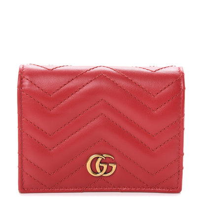 Gucci Calfskin Matelasse GG Marmont Card Case Wallet Hibiscus Red 1 of 5