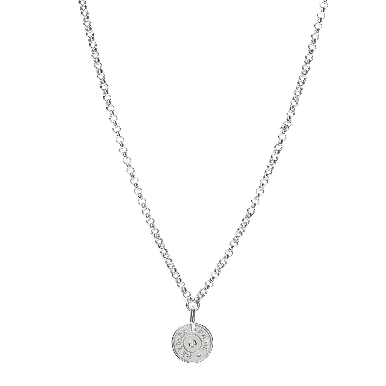 Hermes 18K White Gold Diamond Gambade Clou de Selle Pendant Necklace 1 of 6