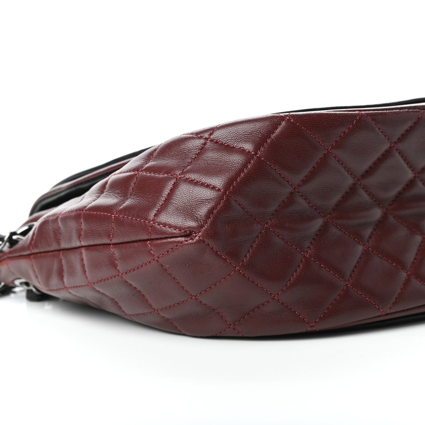 Lambskin Quilted Large Classic Twist Crescent Flap Black Burgundy