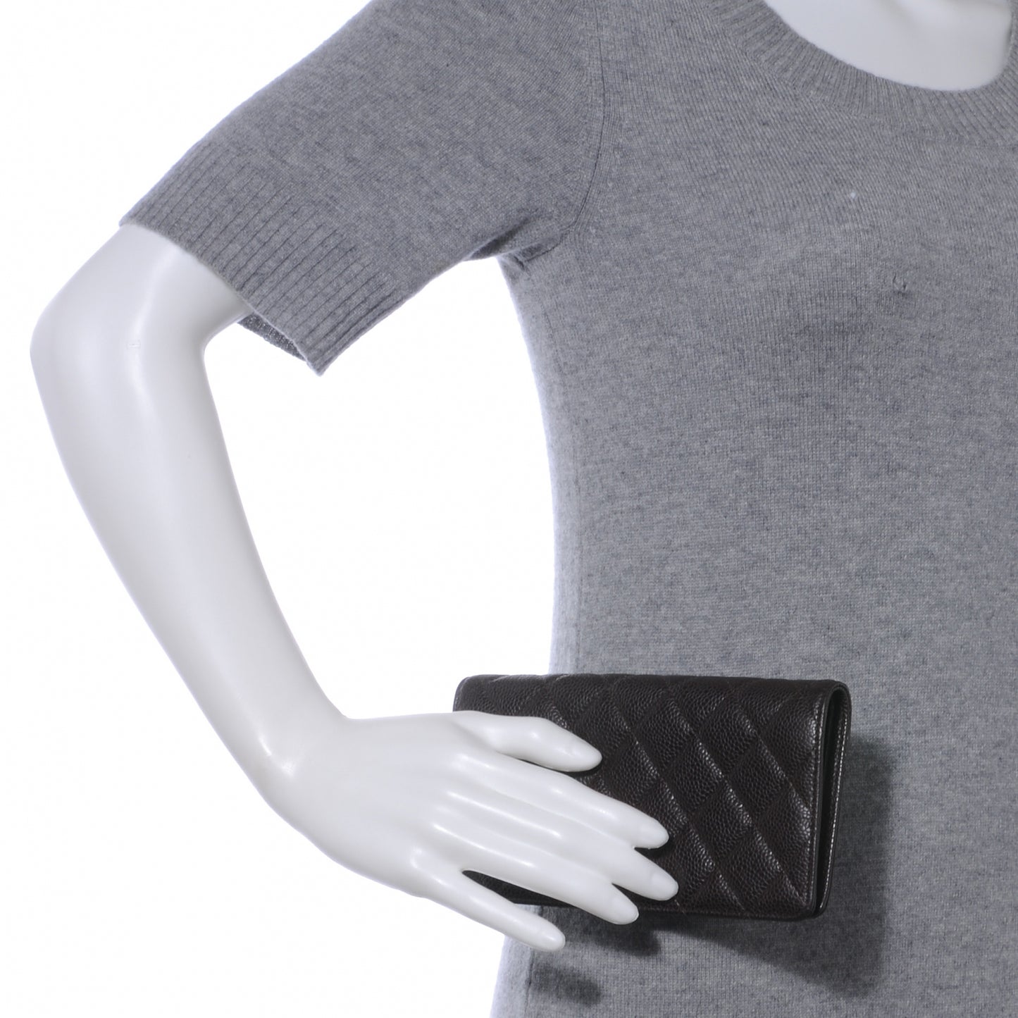 Caviar Quilted Yen Wallet Dark Brown