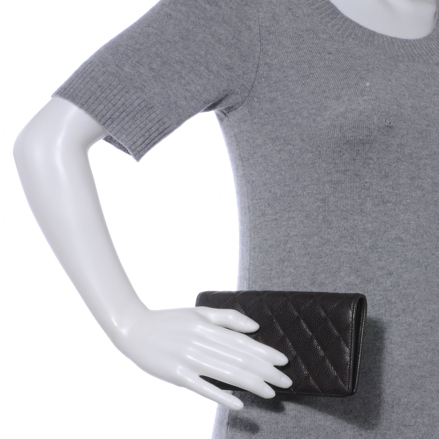 Chanel Caviar Quilted Yen Wallet Dark Brown 2 of 8