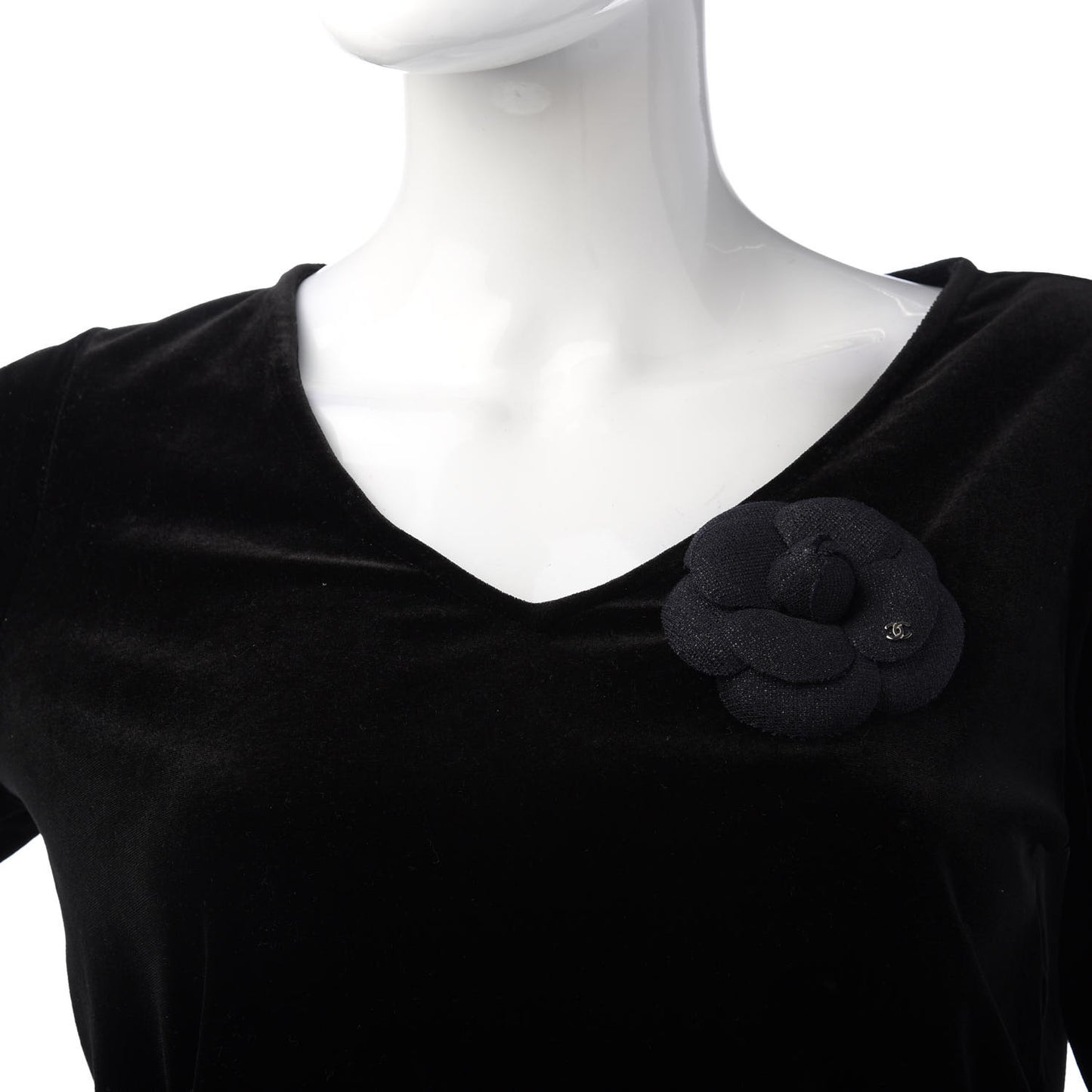 Tweed Camellia Pin Brooch Navy Blue