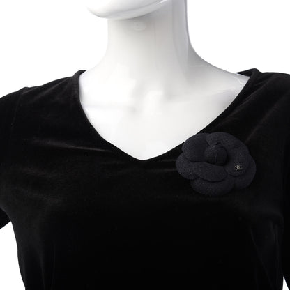 Chanel Tweed Camellia Pin Brooch Navy Blue 2 of 3